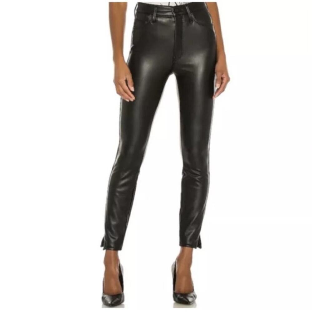 NWT MOTHER Denim High Waisted Vamp Faux Show Size 27 Faux Leather Skinny Jeans